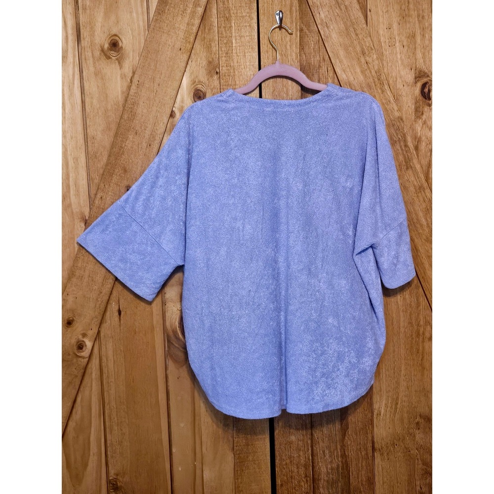 Natori Lavender Terry Lounge Top Sz M Kimono Sleeve Boxy V-Neck #792
